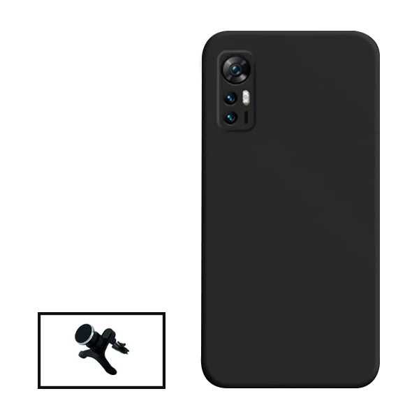 Kit Suporte Magnético Reforçado de Carro + Capa Silicone Líquido para TCL 30+ Plus - Preto