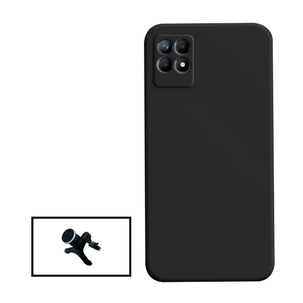 Kit Suporte Magnético Reforçado de Carro + Capa Silicone Líquido para Realme Narzo 50i - Preto
