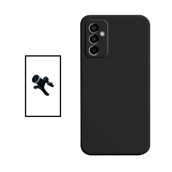 Kit Suporte Magnético Reforçado de Carro + Capa Silicone Líquido para Samsung Galaxy M23 5G - Preto