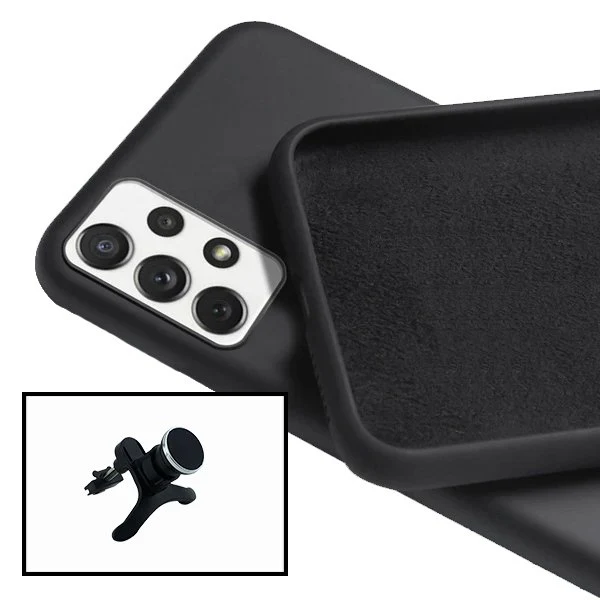 Kit Suporte Magnético Reforçado de Carro + Capa Silicone Líquido para Samsung Galaxy A52 5G - Preto