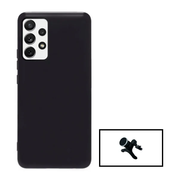 Kit Suporte Magnético Reforçado de Carro + Capa Silicone Líquido para Samsung Galaxy A33 5G - Preto