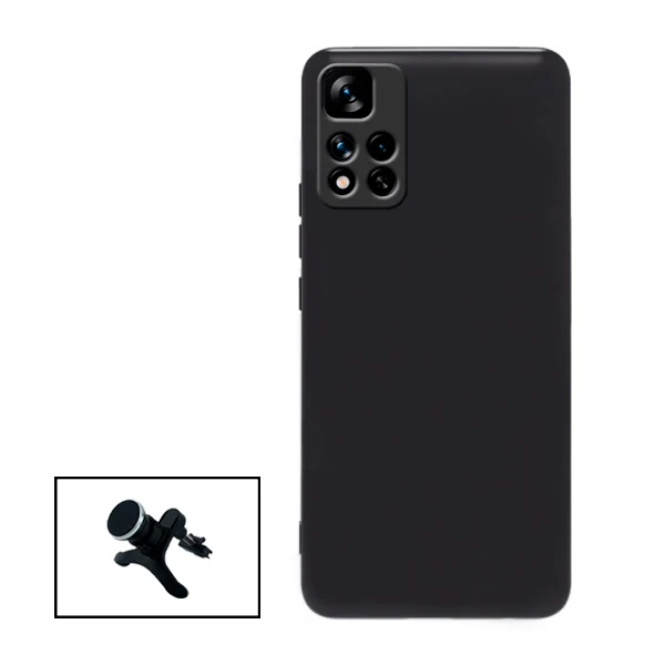 Kit Suporte Magnético Reforçado de Carro + Capa Silicone Líquido para Xiaomi Redmi 10 Prime 2022 - Preto