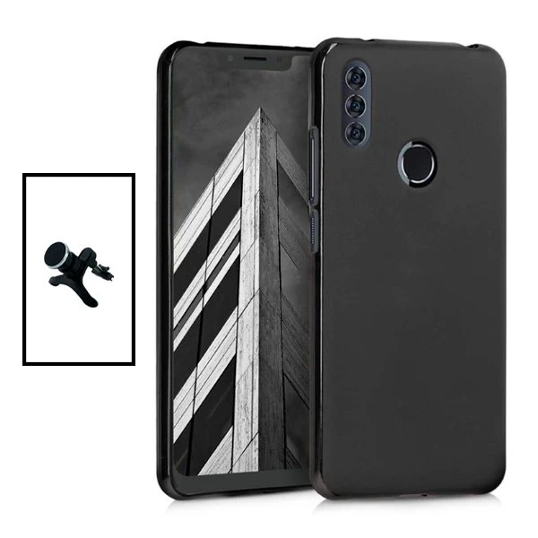 Kit Suporte Magnético Reforçado de Carro + Capa Silicone Líquido para Alcatel 1SE Lite - Preto