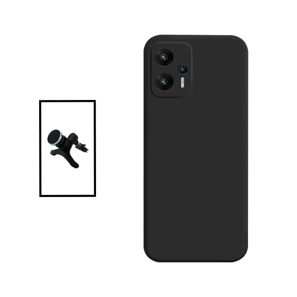 Kit Suporte Magnético Reforçado de Carro + Capa Silicone Líquido para Xiaomi Redmi K50i - Preto