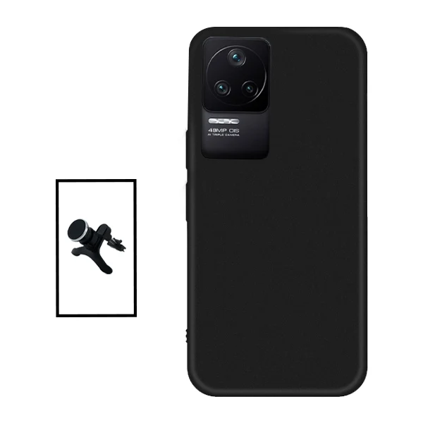 Kit Suporte Magnético Reforçado de Carro + Capa Silicone Líquido para Xiaomi Poco F4 - Preto