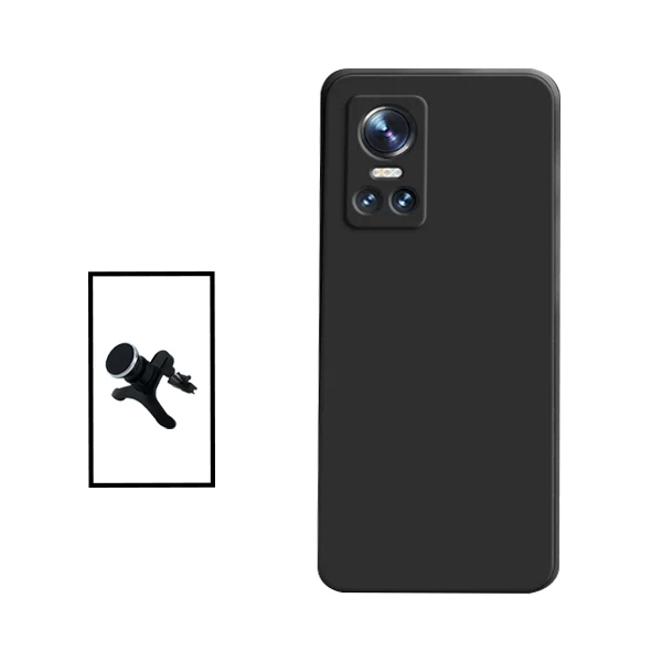 Kit Suporte Magnético Reforçado de Carro + Capa Silicone Líquido para Realme GT Neo 3 - Preto
