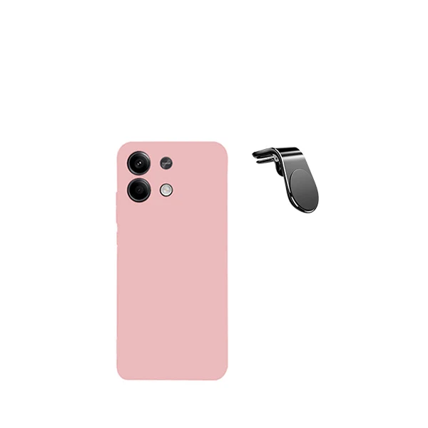 Kit Suporte Magnético L Safe Driving Carro + Capa Silicone Líquido para Xiaomi Redmi Note 13 - Rosa