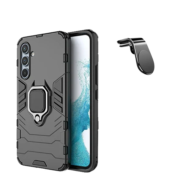Kit Suporte Magnético L Safe Driving Carro + Capa 3X1 Military Defender para Samsung Galaxy S23 FE - Preto