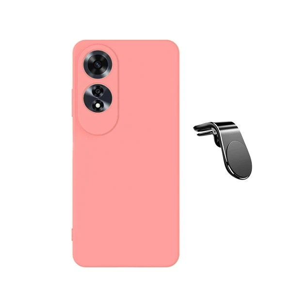 Kit Suporte Magnético L Safe Driving Carro + Capa Silicone Líquido para Oppo A60 - Rosa