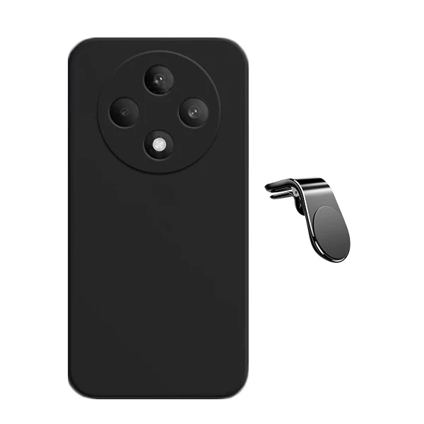Kit Suporte Magnético L Safe Driving Carro + Capa Silicone Líquido para Oppo Reno12 F 4G - Preto