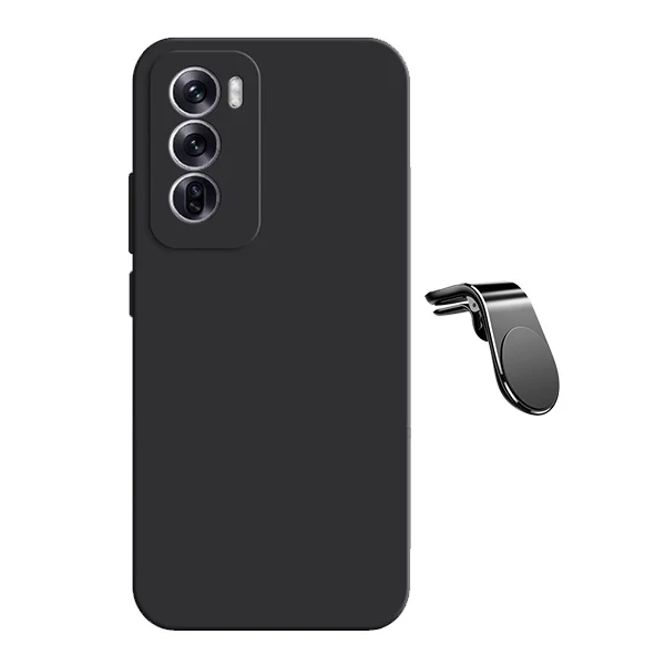 Kit Suporte Magnético L Safe Driving Carro + Capa Silicone Líquido para Oppo Reno12 Pro - Preto