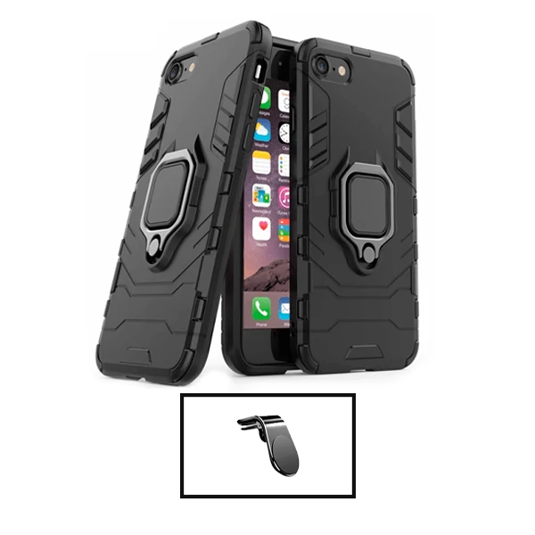 Kit Suporte Magnético L Safe Driving Carro + Capa 3X1 Military Defender para Apple iPhone SE 2022 - Preto