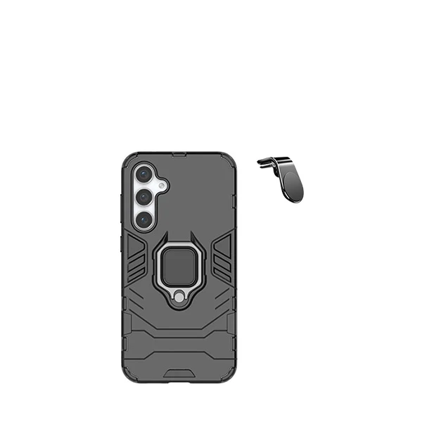 Kit Suporte Magnético L Safe Driving Carro + Capa 3X1 Military Defender para Samsung Galaxy A15 - Preto