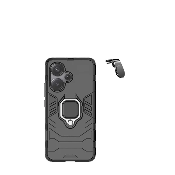 Kit Suporte Magnético L Safe Driving Carro + Capa 3X1 Military Defender para Xiaomi Redmi Note 13 Pro+ - Preto