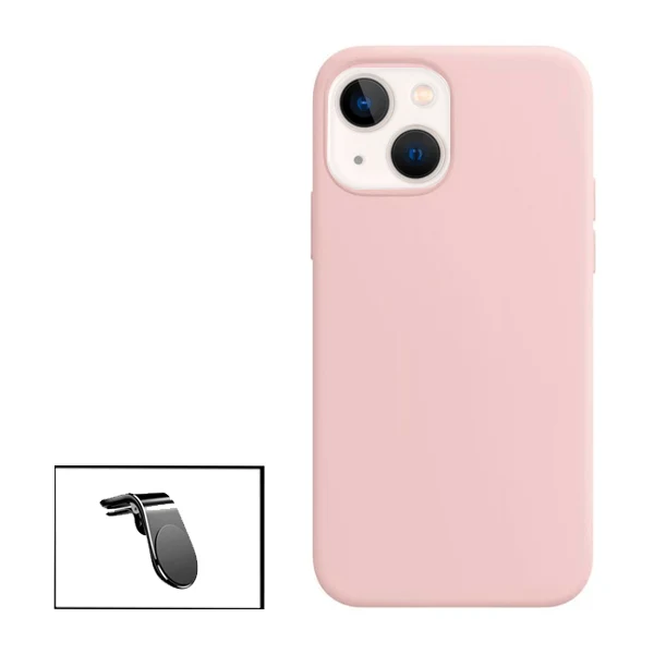 Kit Suporte Magnético L Safe Driving Carro + Capa Silicone Líquido para Apple iPhone 13 Mini - Rosa
