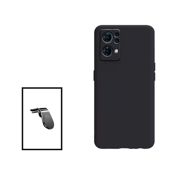 Kit Suporte Magnético L Safe Driving Carro + Capa Silicone Líquido para Oppo Reno7 Pro 5G - Preto