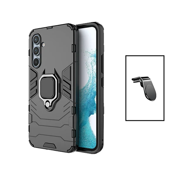 Kit Suporte Magnético L Safe Driving Carro + Capa 3X1 Military Defender para Samsung Galaxy A55 5G - Preto