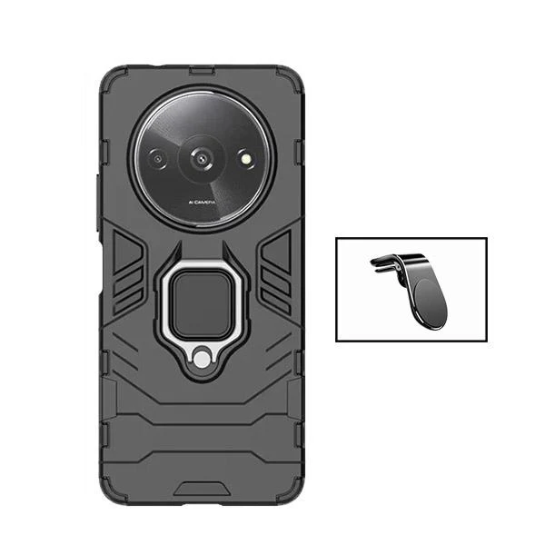 Kit Suporte Magnético L Safe Driving Carro + Capa 3X1 Military Defender para Xiaomi Redmi A3 - Preto