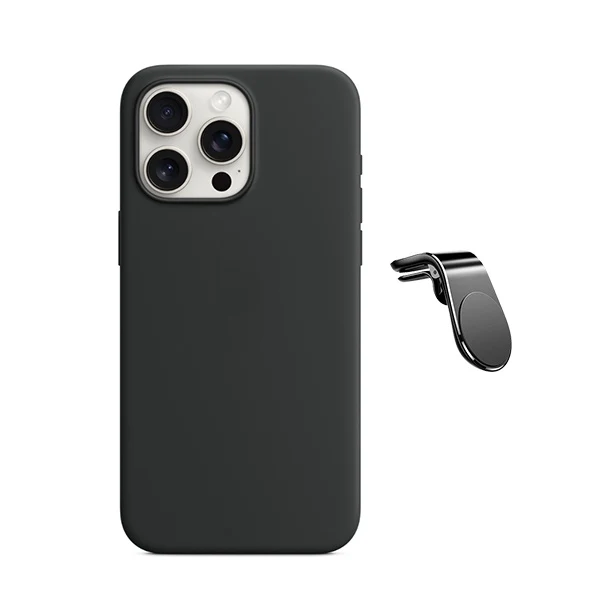 Kit Suporte Magnético L Safe Driving Carro + Capa Silicone Líquido para Apple iPhone 16 Pro Max - Preto