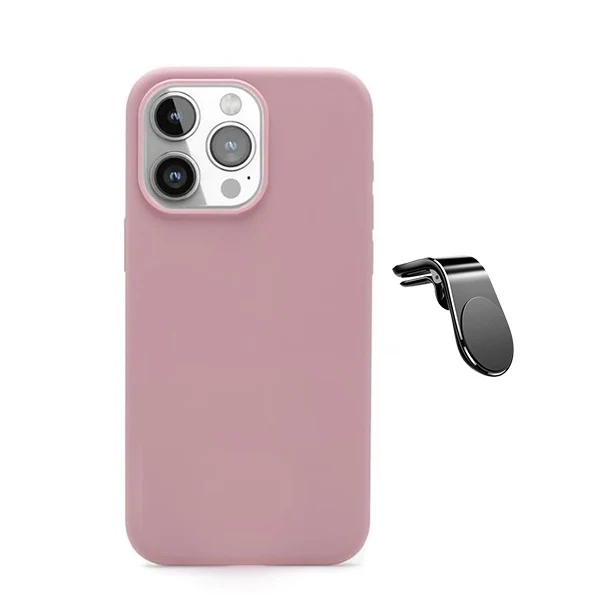 Kit Suporte Magnético L Safe Driving Carro + Capa Silicone Líquido para Apple iPhone 16 Pro Max - Rosa