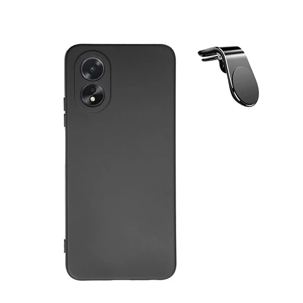 Kit Suporte Magnético L Safe Driving Carro + Capa Silicone Líquido para Oppo A38 4G - Preto