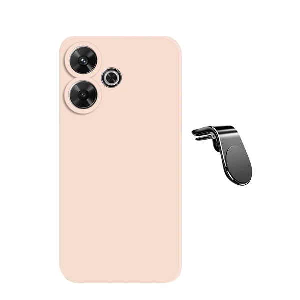 Kit Suporte Magnético L Safe Driving Carro + Capa Silicone Líquido para Xiaomi Redmi 13 5G - Rosa