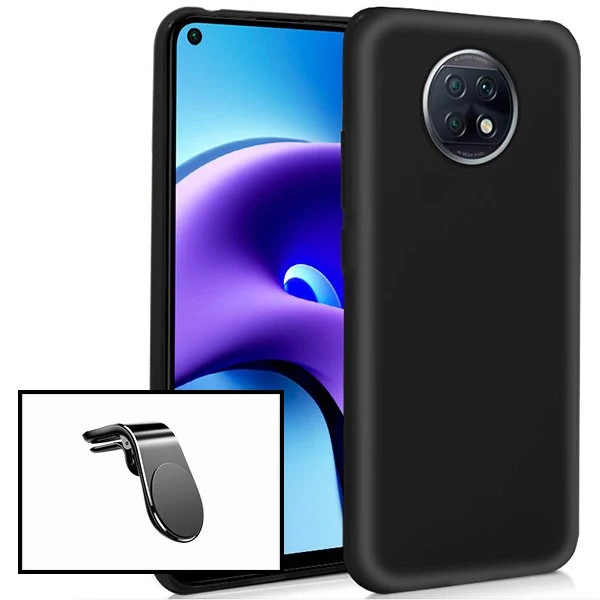 Kit Suporte Magnético L Safe Driving Carro + Capa Silicone Líquido para Xiaomi Redmi Note 9 5G - Preto