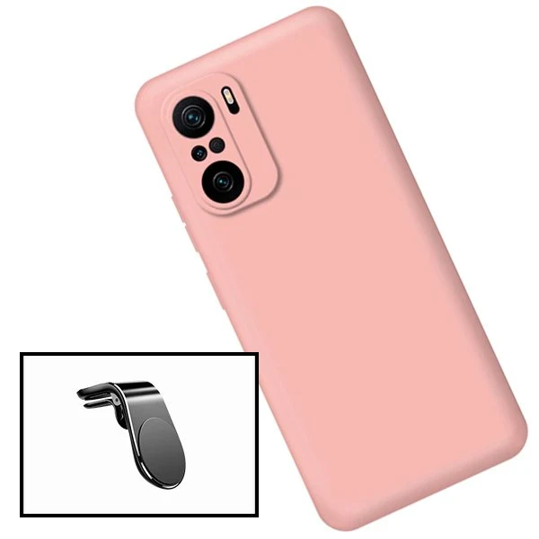 Kit Suporte Magnético L Safe Driving Carro + Capa Silicone Líquido para Xiaomi Redmi Note 10S - Rosa