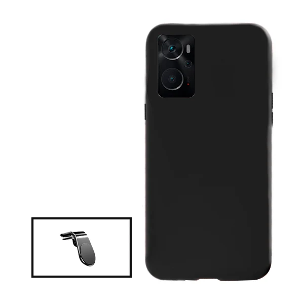Kit Suporte Magnético L Safe Driving Carro + Capa Silicone Líquido para Oppo A96 - Preto