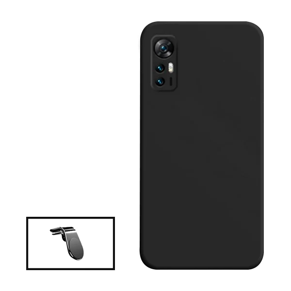 Kit Suporte Magnético L Safe Driving Carro + Capa Silicone Líquido para TCL 30 5G - Preto