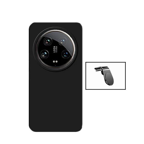 Kit Suporte Magnético L Safe Driving Carro + Capa Silicone Líquido para Xiaomi 14 Ultra - Preto