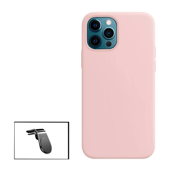 Kit Suporte Magnético L Safe Driving Carro + Capa Silicone Líquido para Apple iPhone 13 Pro Max - Rosa