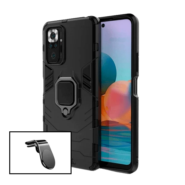 Kit Suporte Magnético L Safe Driving Carro + Capa 3X1 Military Defender para Xiaomi Redmi Note 10 Pro