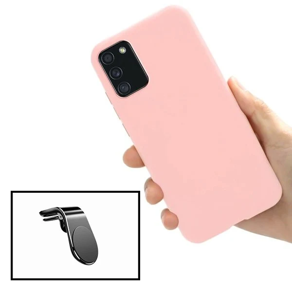 Kit Suporte Magnético L Safe Driving Carro + Capa Silicone Líquido para Samsung Galaxy F02s - Rosa