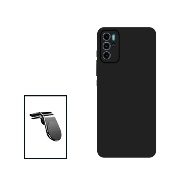 Kit Suporte Magnético L Safe Driving Carro + Capa Silicone Líquido para Motorola Moto G60S - Preto
