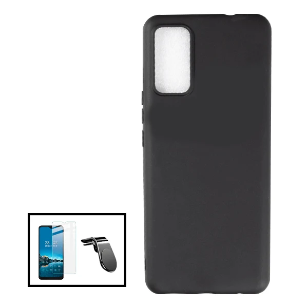 Kit Suporte Magnético L Safe Driving Carro + Capa Silicone Líquido + Vidro Clearglass para TCL 20Y - Preto