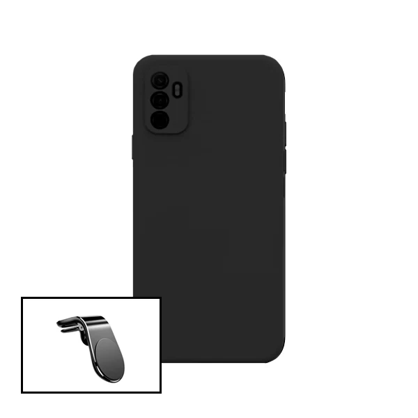 Kit Suporte Magnético L Safe Driving Carro + Capa Silicone Líquido para Oppo Reno5 Z - Preto