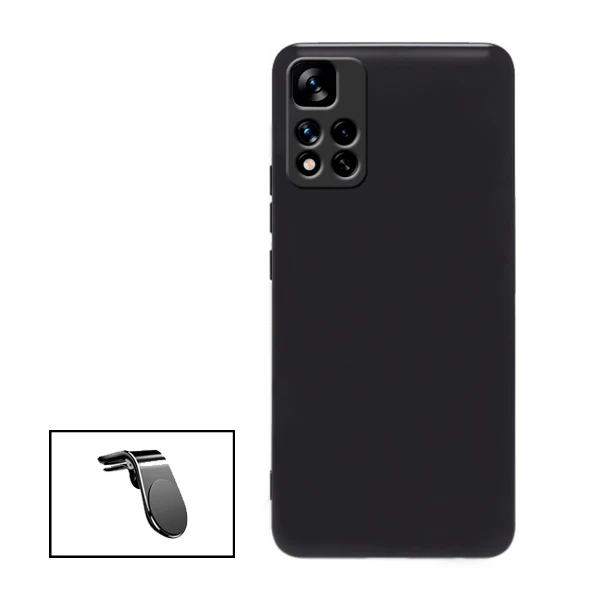 Kit Suporte Magnético L Safe Driving Carro + Capa Silicone Líquido para Xiaomi Poco X4 NFC - Preto