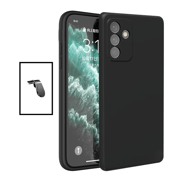 Kit Suporte Magnético L Safe Driving Carro + Capa Silicone Líquido para Samsung Galaxy M23 5G - Preto