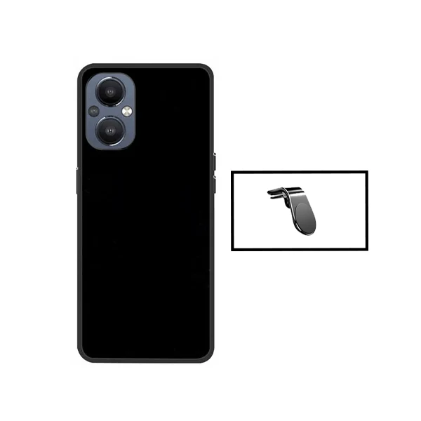 Kit Suporte Magnético L Safe Driving Carro + Capa Silicone Líquido para Oppo Reno7 Lite - Preto