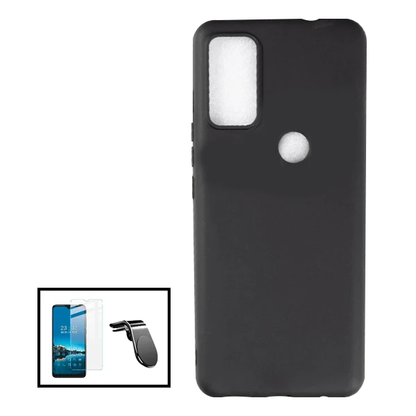 Kit Suporte Magnético L Safe Driving Carro + Capa Silicone Líquido + Vidro Clearglass para TCL 20R 5G