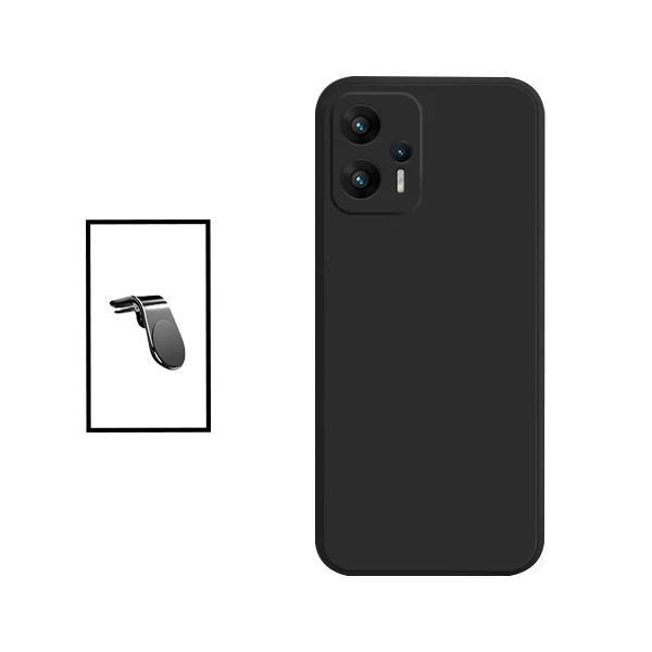 Kit Suporte Magnético L Safe Driving Carro + Capa Silicone Líquido para Xiaomi Redmi Note 11T Pro+ Plus - Preto