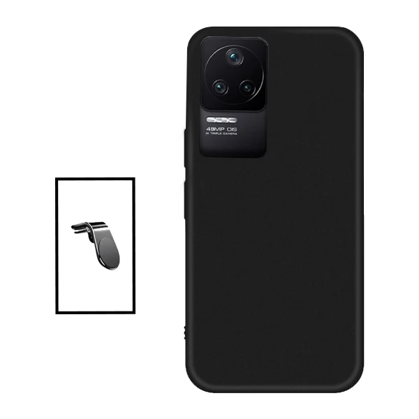 Kit Suporte Magnético L Safe Driving Carro + Capa Silicone Líquido para Xiaomi Poco F4 5G - Preto