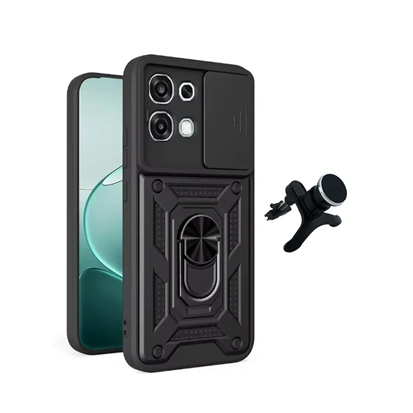 Kit Suporte Reforçado + Capa Magnetic Slide Window PHONECARE Para Oppo A6 Pro - Preto