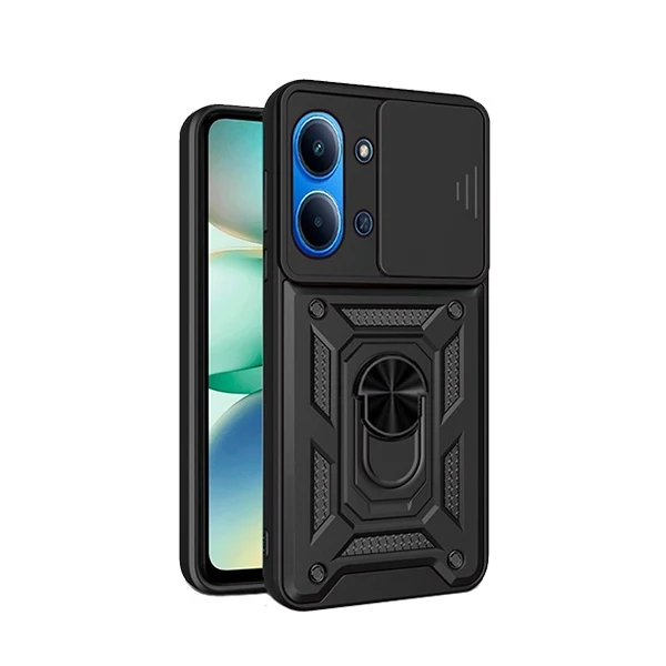 Kit Vidro + Capa Magnetic Slide Window + Suporte Magnético PHONECARE Para Xiaomi Redmi 15C - Preto