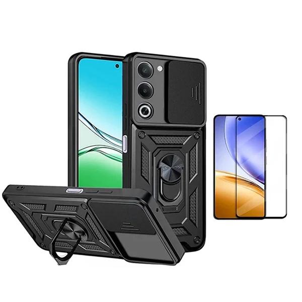 Kit Vidro + Capa Magnetic Slide Window PHONECARE Para Oppo A5 4G - Preto