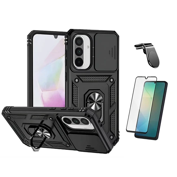 Kit Vidro + Capa Magnetic Slide Window + Suporte L PHONECARE Para Samsung Galaxy A17 5G - Preto
