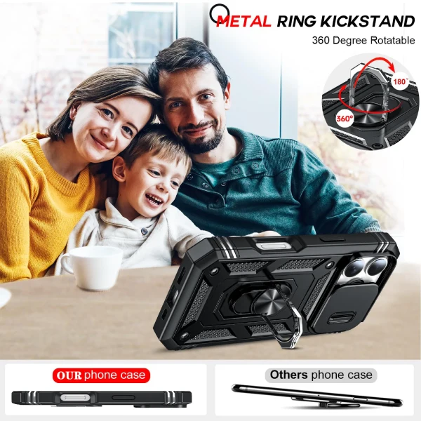 Kit Vidro + Capa Magnetic Slide Window + Suporte Magnético PHONECARE Para Apple iPhone 17 - Preto