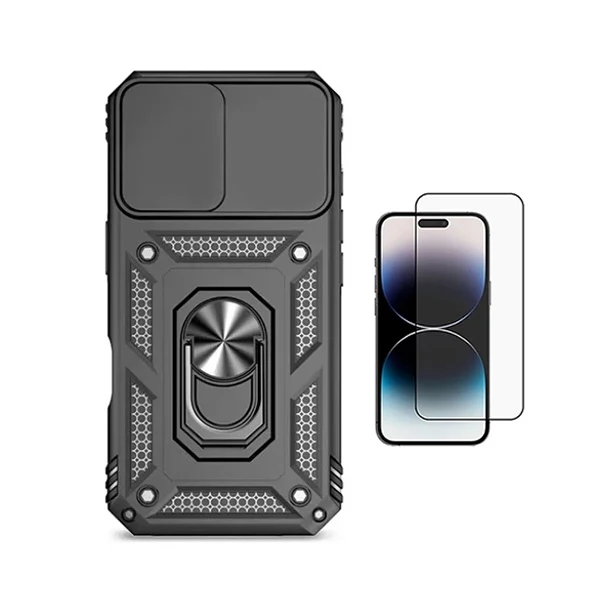 Kit Vidro + Capa Magnetic Slide Window PHONECARE Para Apple iPhone 17 Pro - Preto