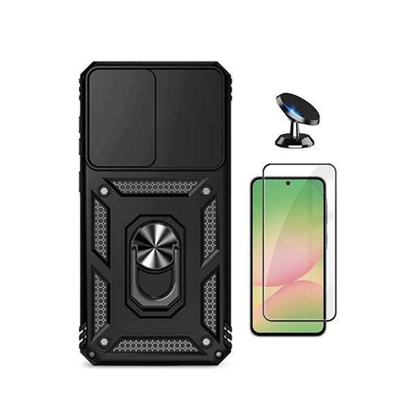 Kit Vidro + Capa Magnetic Slide Window + Suporte Magnético PHONECARE Para Samsung Galaxy A37 5G - Preto